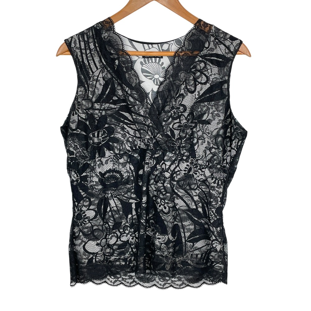 Womens Lace Whimsigoth Fairy Grunge Babydoll Top Size L Black Lace Coquette Y2K